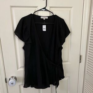 LOFT Black Wrap Blouse